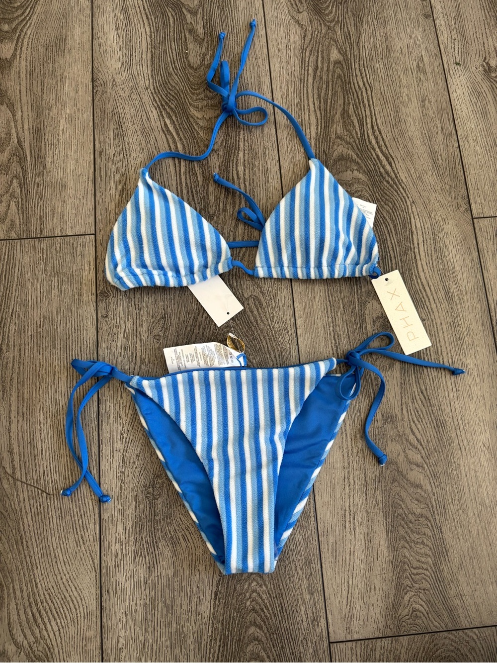 Phax woman’s Blue & White Striped Triangle Bikini Set